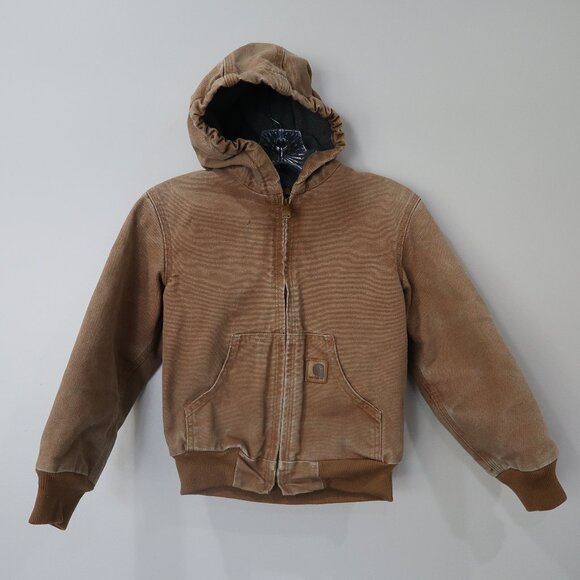 Vintage Carhartt Youth M 7/8 Tan Brown 90’s Hooded Jacket 14806 Work Jacket - Picture 1 of 6